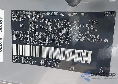 2012 Toyota Sienna Le 7 Passenger из США, поврежденный, VIN 5TDJK3DC4CS031306